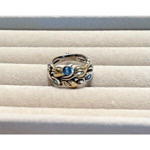 Barbara Bixby Vine and Leaf Ring SS/18K Blue Topaz Size 8.5